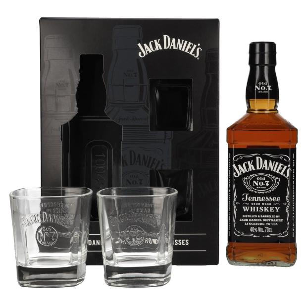 Jack Daniels Tennessee Whiskey mit 2 Rocks Gläsern