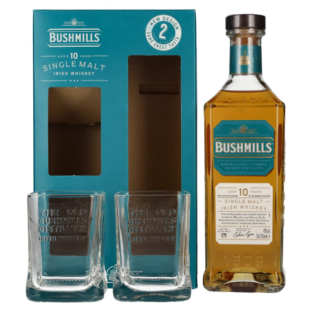 Bushmills 10 Years Old Single Malt Irish Whiskey mit 2 Gläsern